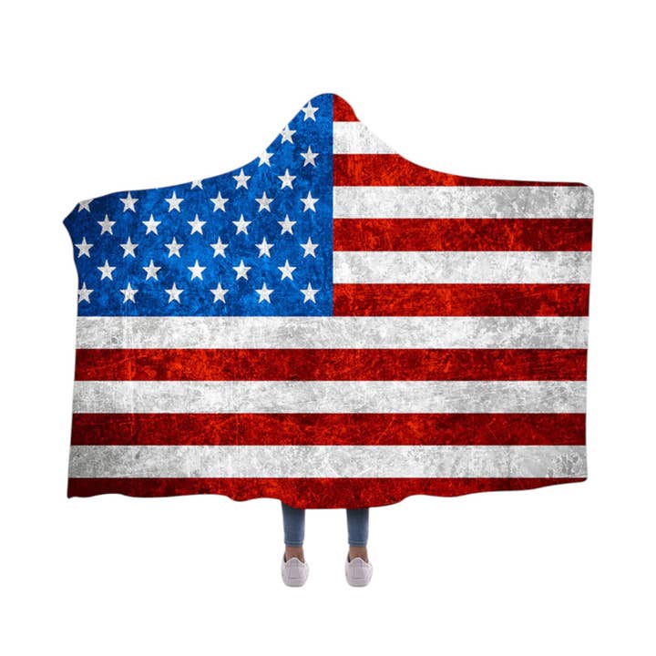 USA Flag Hooded Wearable Blanket for wholesale by Rope & Spurs