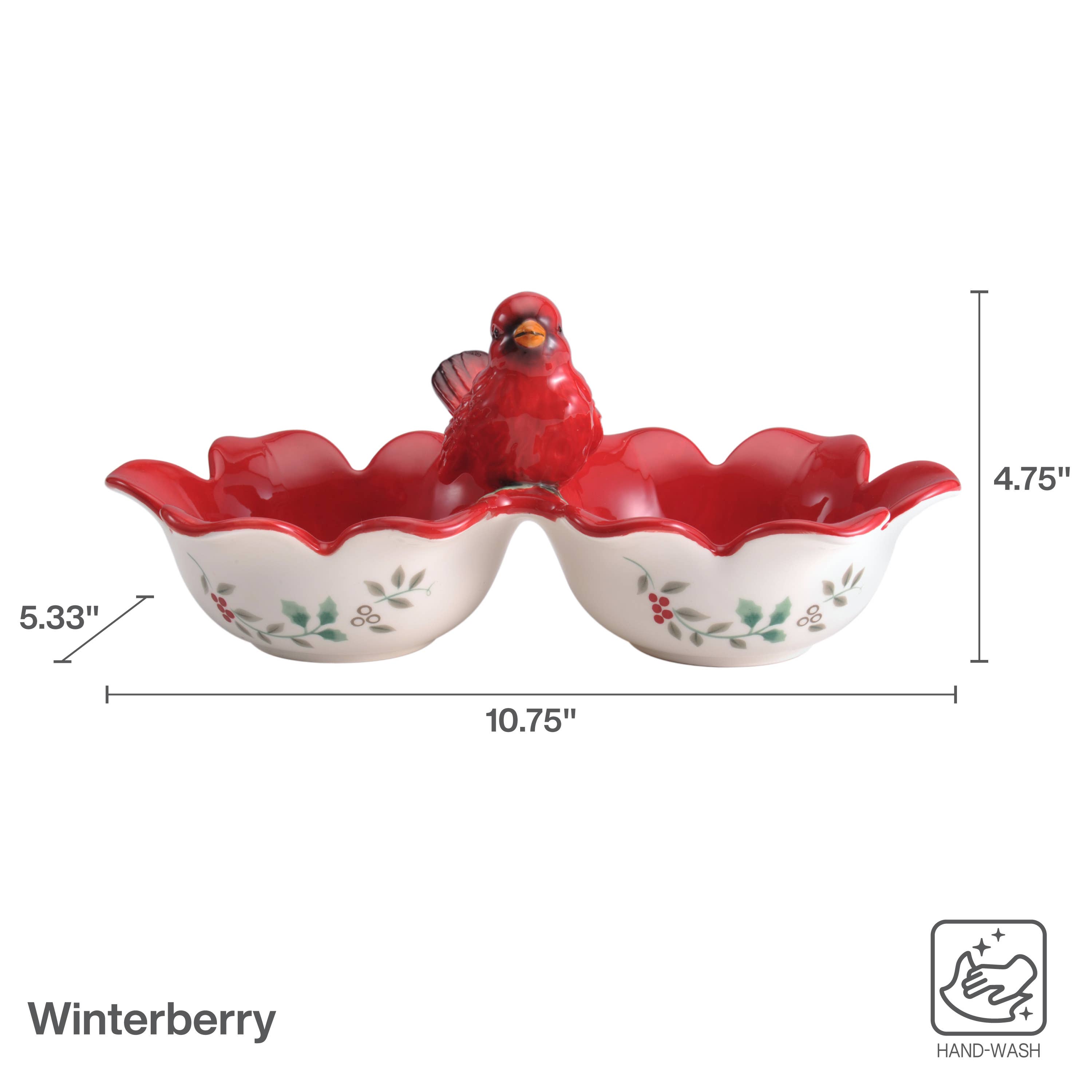 RED GREEN Winterberry 2 Sect Serve Bowl Hrd Dlmte Photo Box for wholesale on Faire2