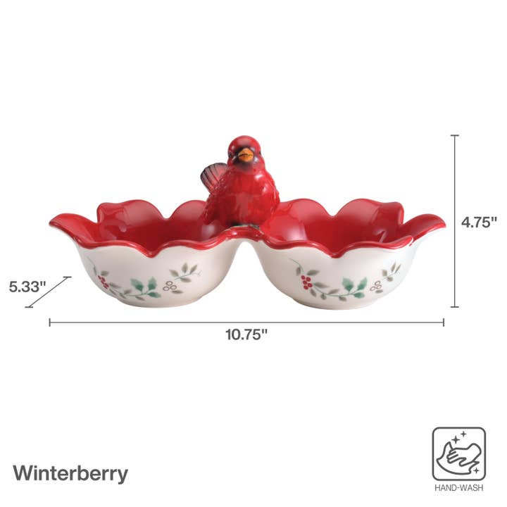 RED GREEN Winterberry 2 Sect Serve Bowl Hrd Dlmte Photo Box for wholesale on Faire2