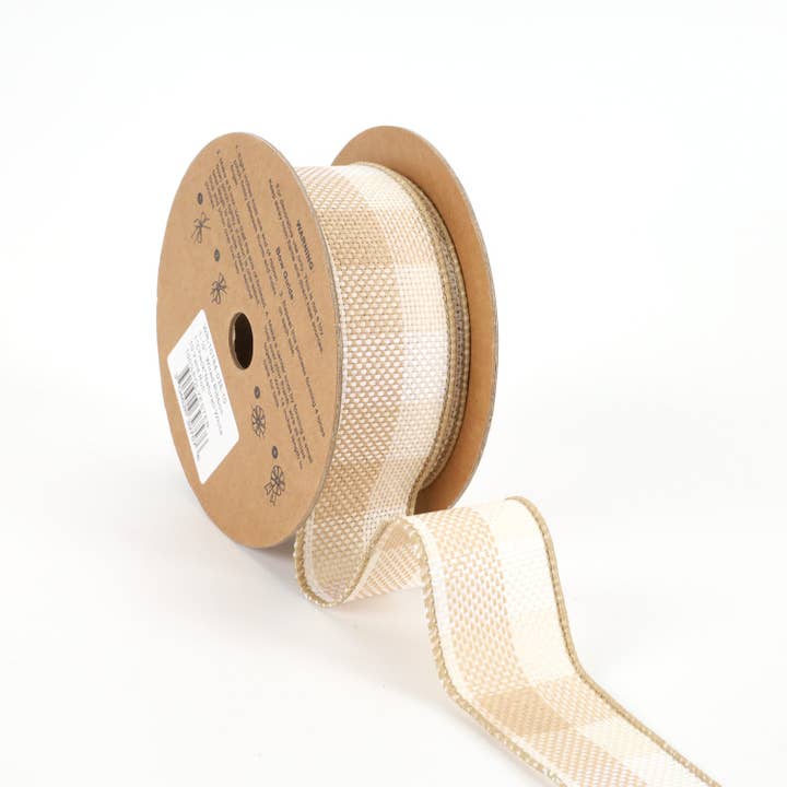 1 1/2" Wired Ribbon | "Check" Natural/White | 10 Yard Roll
for wholesale by LA Ribbons Wholesale