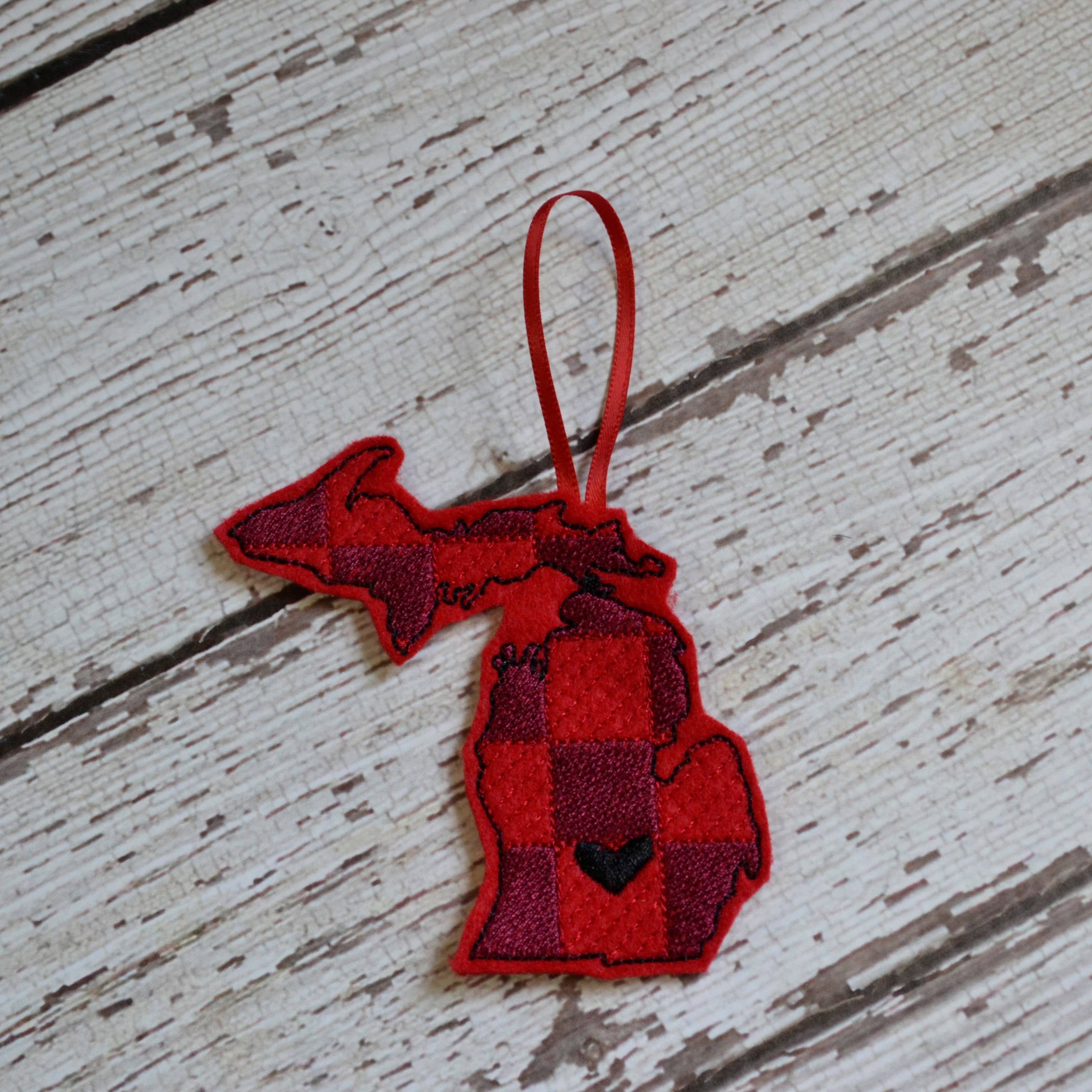 SewMuchMoreStore - Wholesale Ornament - State Red Buffalo Plaid Embroidered Felt Ornament - Holiday32