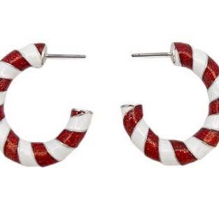 Red, Green, and White Candy Cane Acrylic Hoop Earring for wholesale by What's Hot