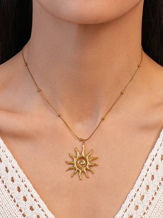18K STAINLESS STEEL TARNISH FREE SUN NECKLACE | 40NK9572 for wholesale by JOSSLYN by wall to wall