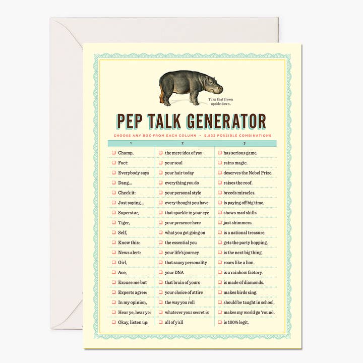 The Raccoon Society - Wholesale Encouragement Card - Fun "Pep Talk Generator" Card
