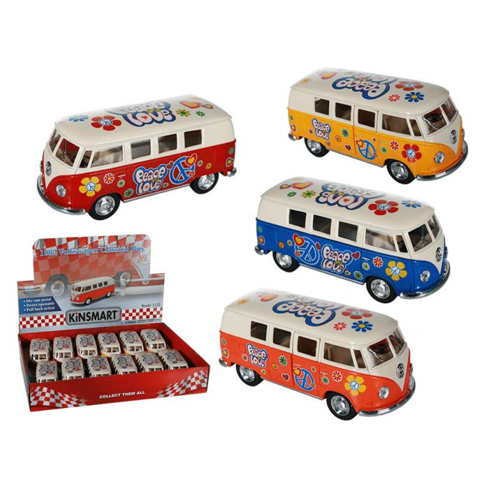 Metal model car with pull back, VW T1 Bus 1962 -, for wholesale by Out of the blue KG