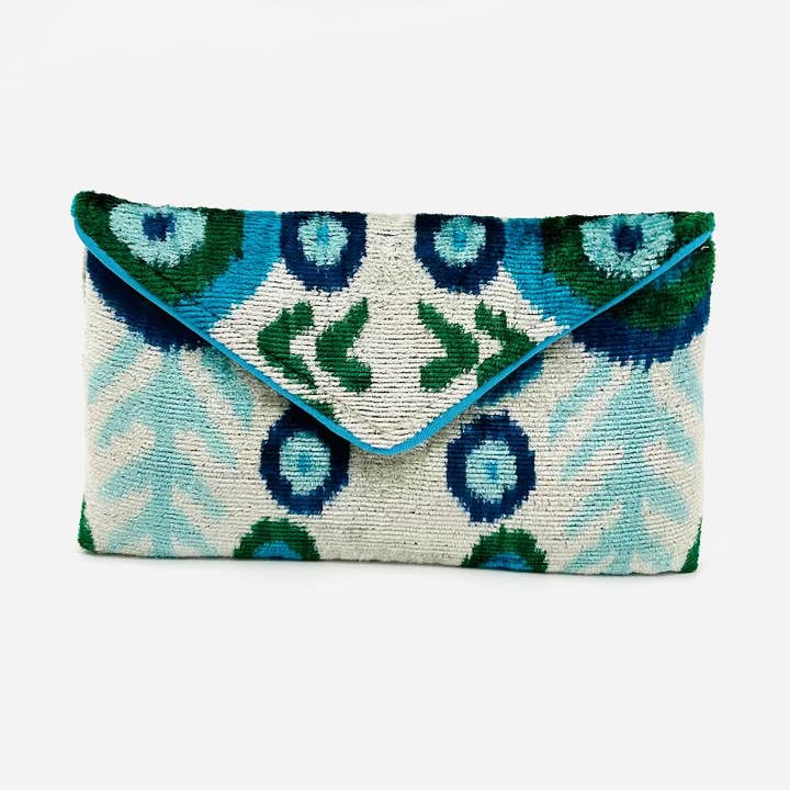 Blue and Green Patterned Lily Envelope Clutch for wholesale by Baldiz