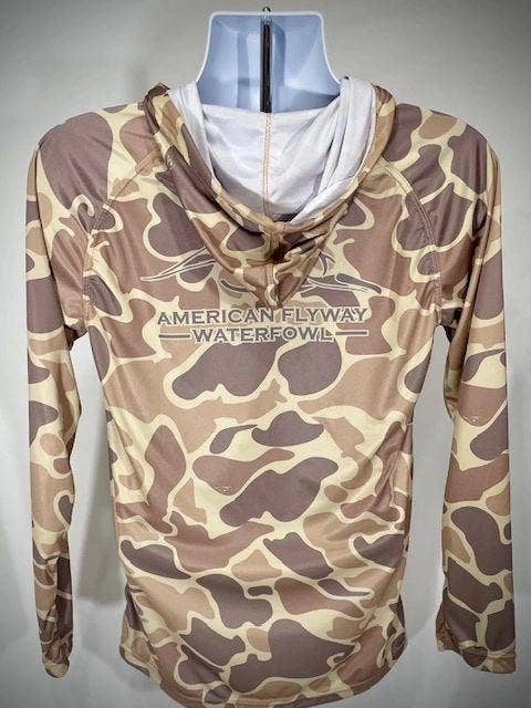 American Flyway Waterfowl - Wholesale Hoodie - Men's - Brown OSC Lightweight Performance Shirt with Hood and Flat Draw String