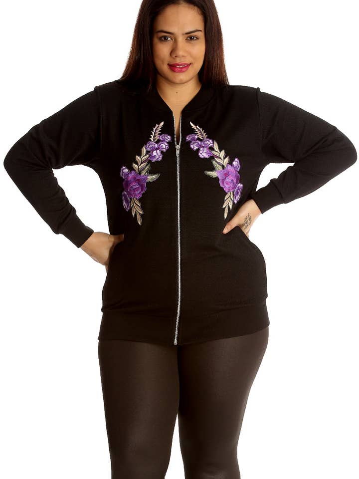 Blouson aviateur à double écusson floral brodé 3212 pour la vente par NOUVELLE