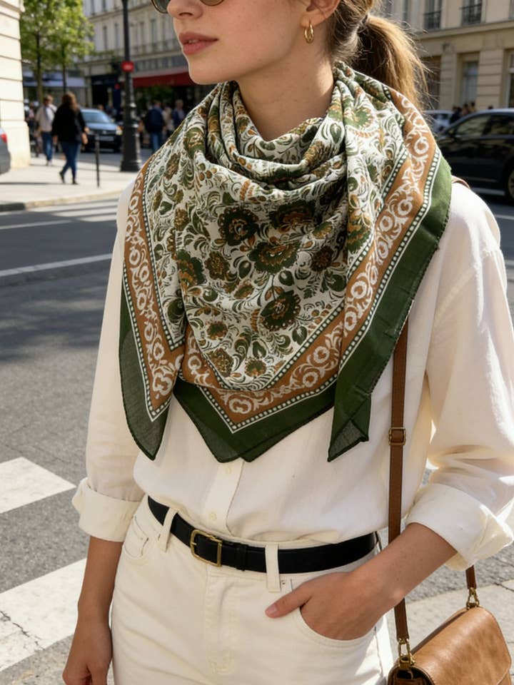 IN-20 Let firkantet tørklæde i bomuld fra Indien med blomsterprint for engroshandel hos LINETA