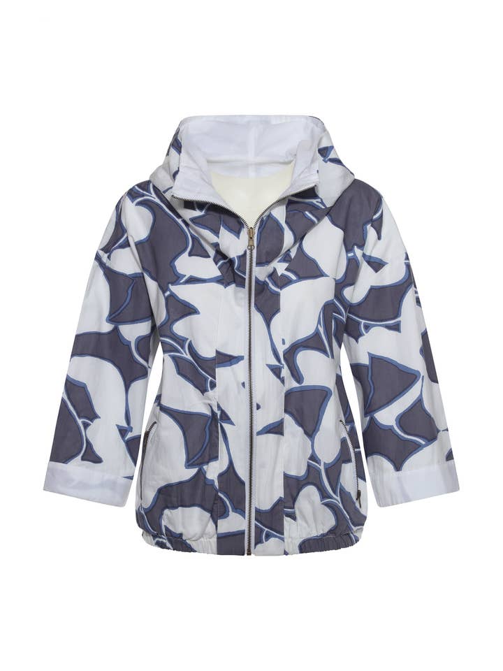 Gray Blue Gingko & White Solid Reversible Jacket w/Zipper for wholesale by KikiSol