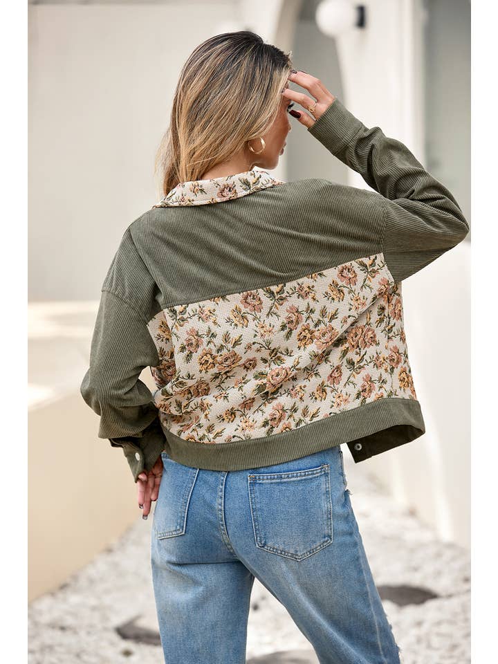 Little Daisy Closet - Wholesale Shirt Jacket/Shacket - Women's - LDC Ribbed Retro Floral Patchwork Shirt Style Jacket2