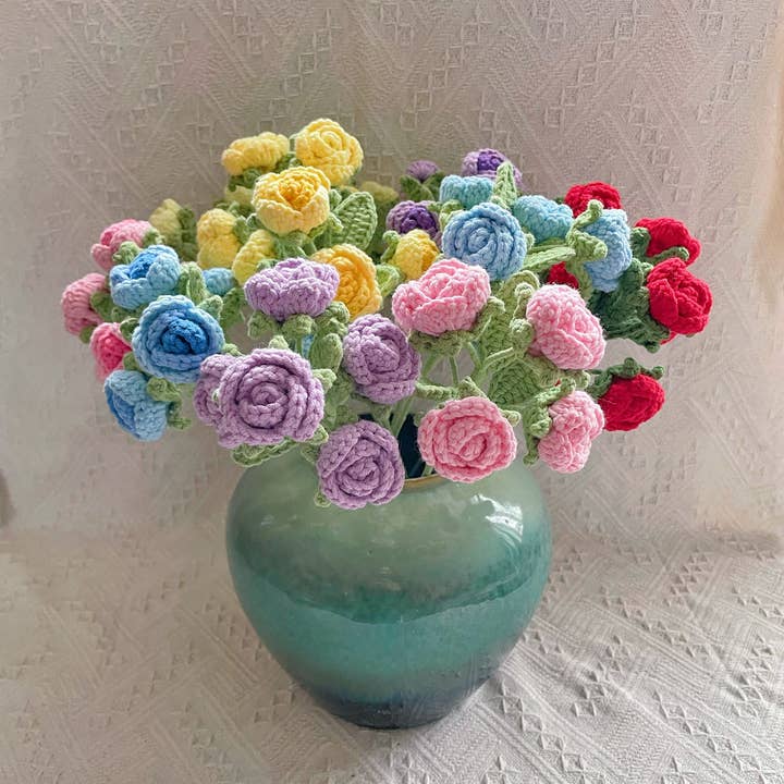 Miss Peachy – wholesale Artificial flowers – Multi-heads Crochet Rose Bouquets0