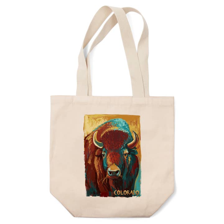 BORSE TOTE ORGANICHE Colorado, Bisonte, Vivido per la vendita all'ingrosso da parte di Lantern Press