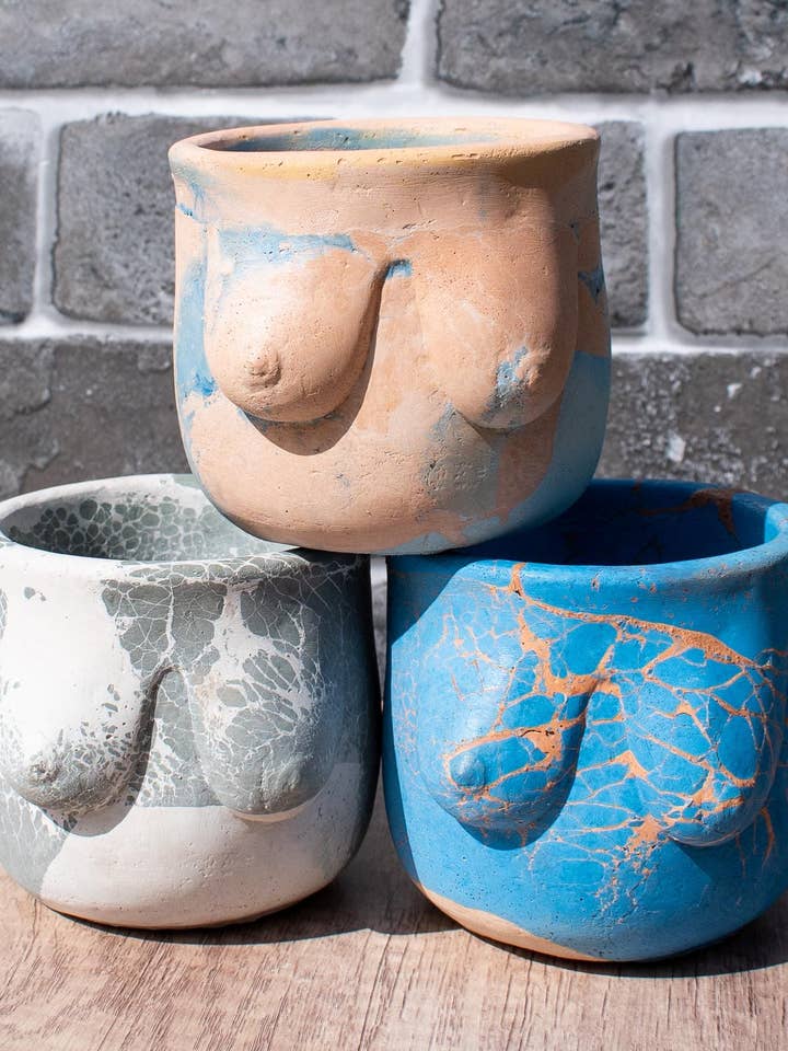 Handmade Artisan Concrete Boob Planter with Drainage Hole for wholesale by Shutterhaus