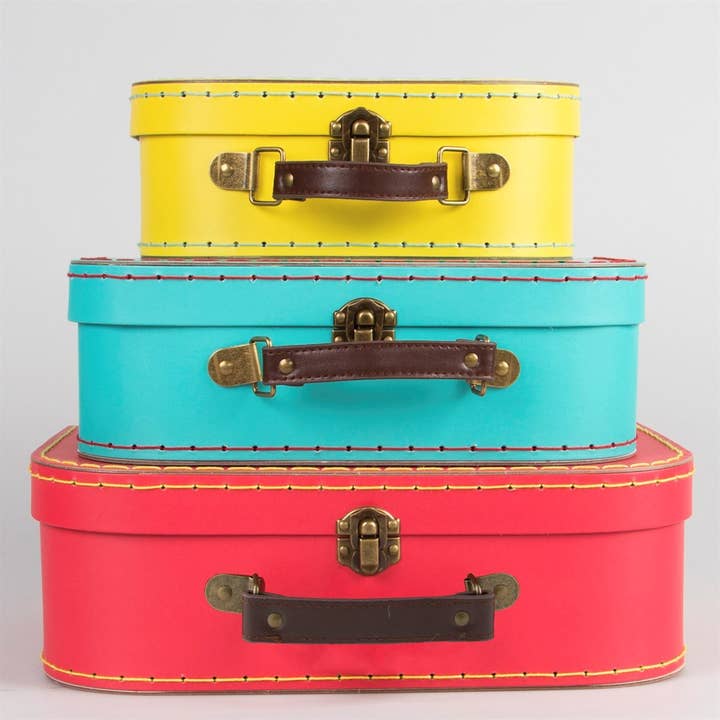 Sass and Belle – wholesale Storage Bin – Brights Retro Suitcases - Set Of 3