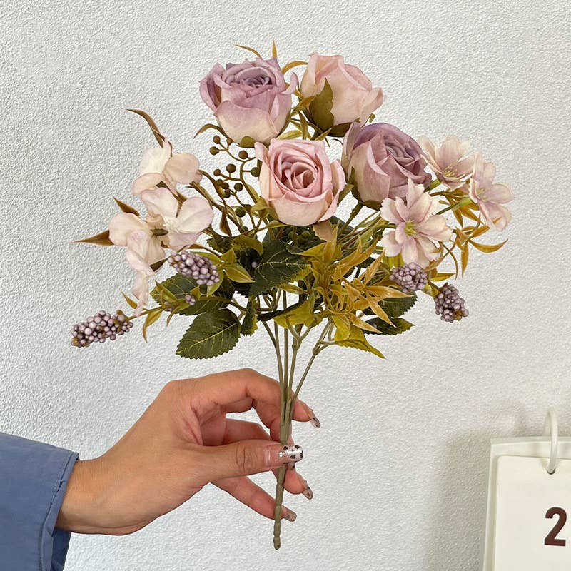 Sweet Home Deco – Engroshandel Kunstige blomster – 13'' lang buket med blandede blomster i silke, roser/margeritter i efterårsfarver4