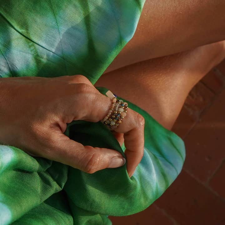 Natural Stone Pearl Elastic Steel Ring for wholesale by Bijoux 7bis