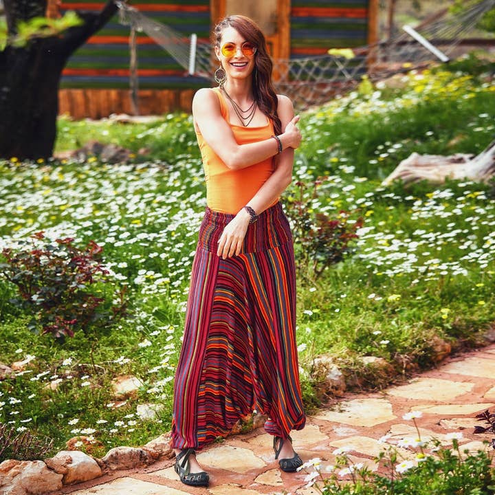 Los Banditos – Großhandel Hose – Damen – Breiter Bund Hippie-Stil Großhandel gestreiftes Harem-Kleid1