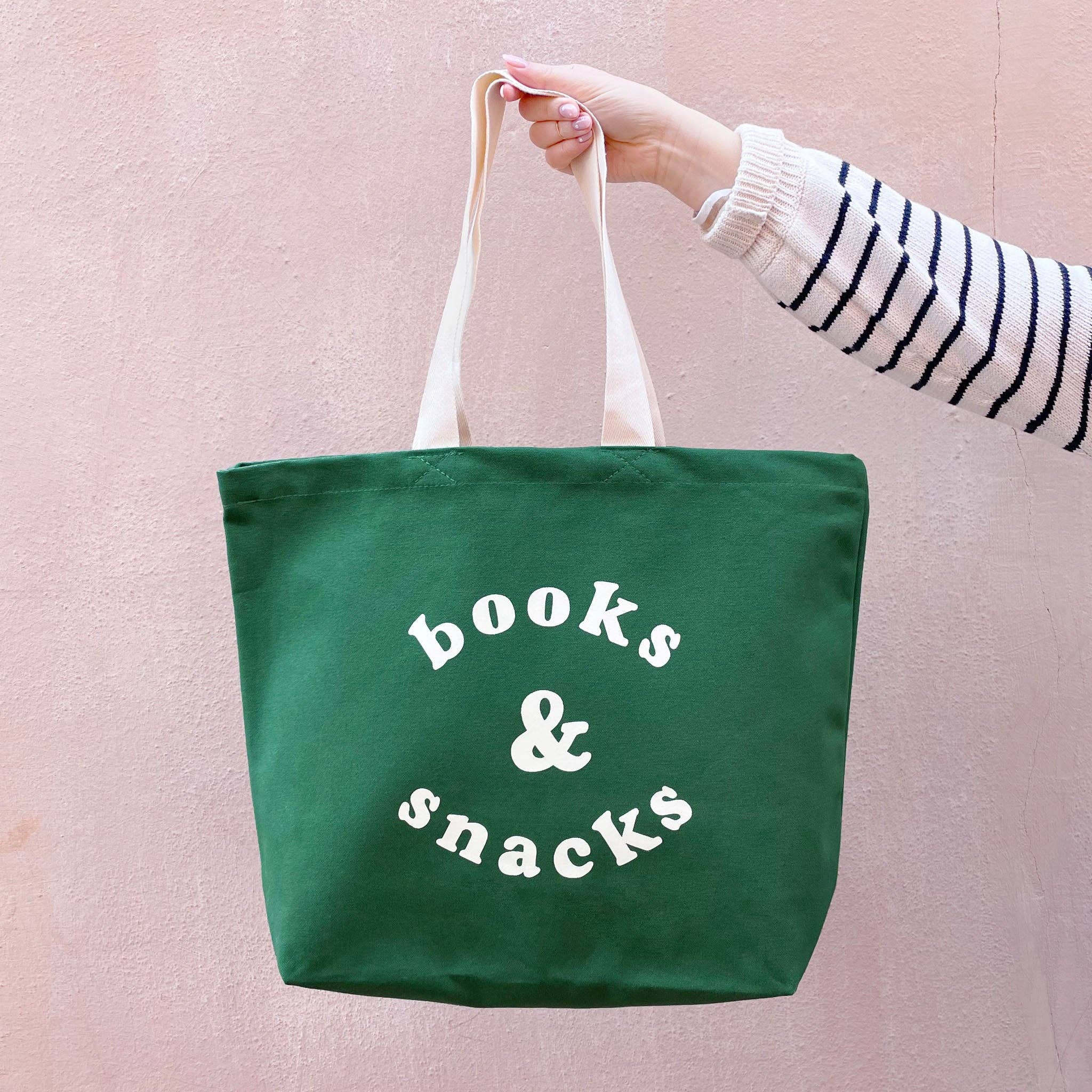 Alphabet Bags – wholesale Tote bag – Unisex – Books & Snacks - Forest Green Canvas Tote Bag1