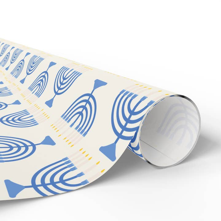 Lokipawz - Wholesale Flat Wrap - Hanukkah Menorah Wrapping Paper