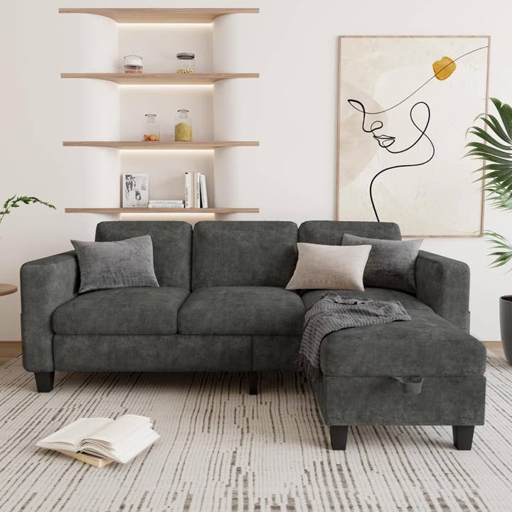 Grey L Shaped Sectional Sofa With Storage Ottoman Modern for wholesale on Faire7