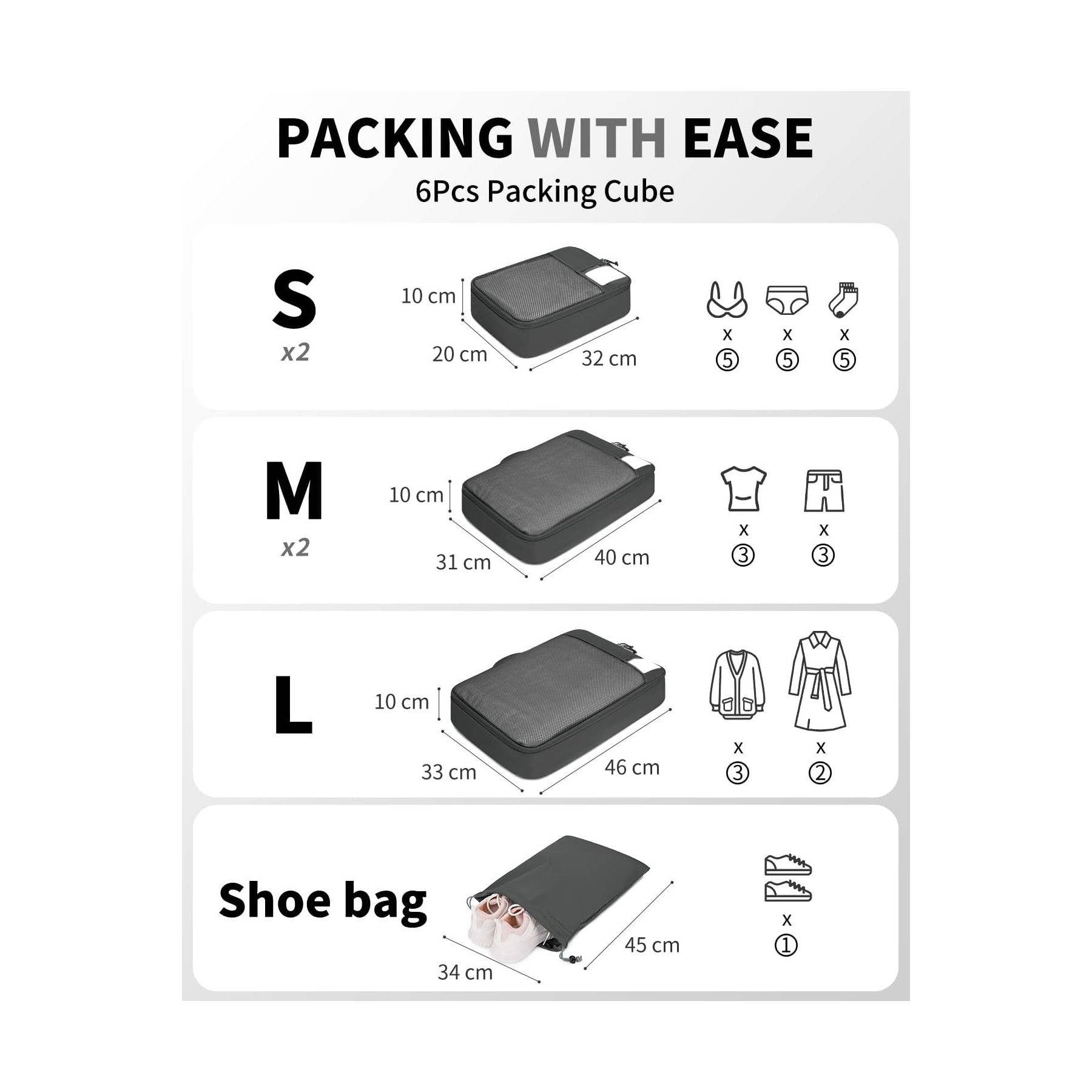 wandf – Engroshandel Pakkeemballage – 6 stk. kuffertorganisatorposer med mærke til rejsetilbehør37