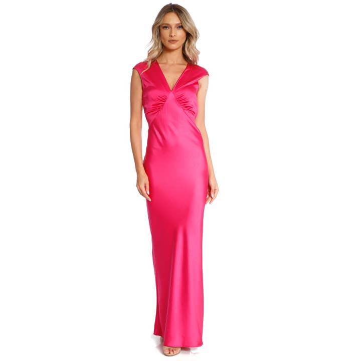 Cali Maxi Satin Dress In Fuchsia for wholesale by Roserry
