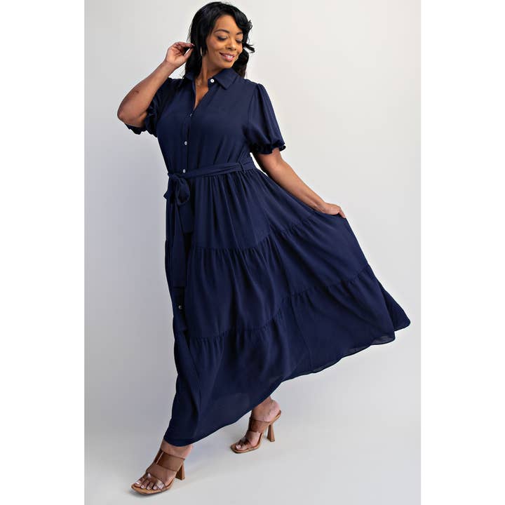 The Curve LA - Wholesale Dress - Women's - PLUS SIZE BUTTON FRONT MAXI DRESS WITH TIERD HEM