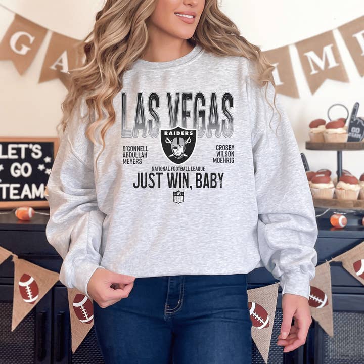 H+P Wholesale - Wholesale Graphic Sweatshirt - Unisex - Las Vegas Raiders Just Win, Baby Graphic Tee/Crew2