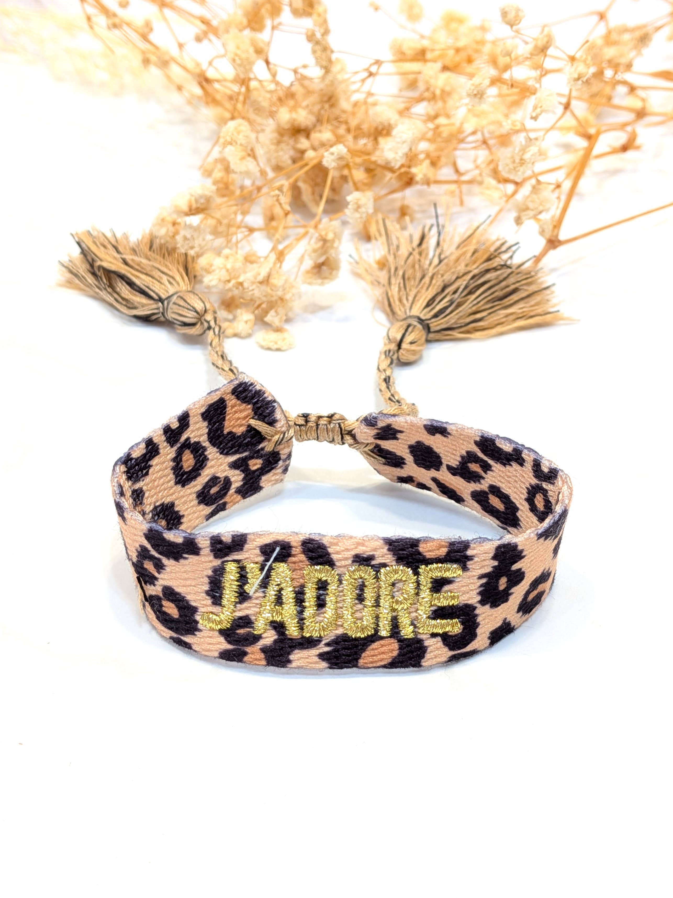 LOLO & YAYA - Wholesale Woven/Braided Bracelet - J'ADORE LEOPARD fabric message bracelet4