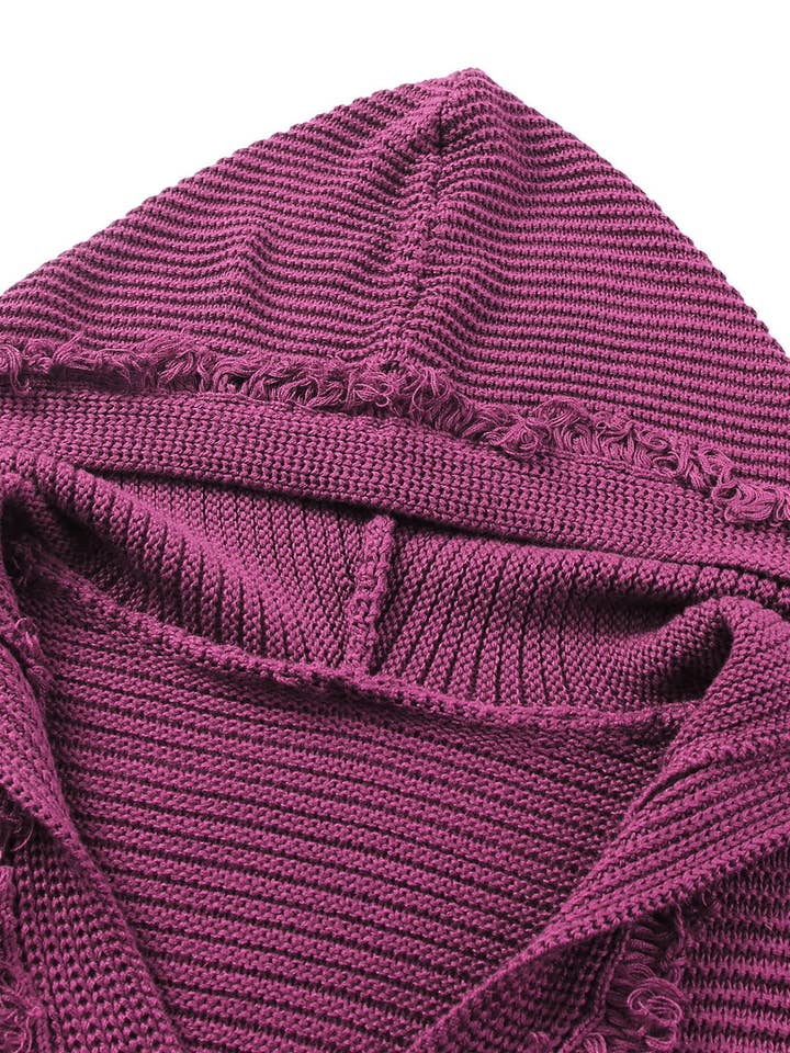 FASHION BLVD - Wholesale Knit Sweater - Women's - FB Solid Ribbed Drop Shoulder Hooded V-Neck Sweater8