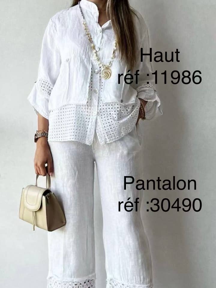 Camisa de lino 100 % con borde estampado REF. 11986 para venta al por mayor de LÉA & LUC