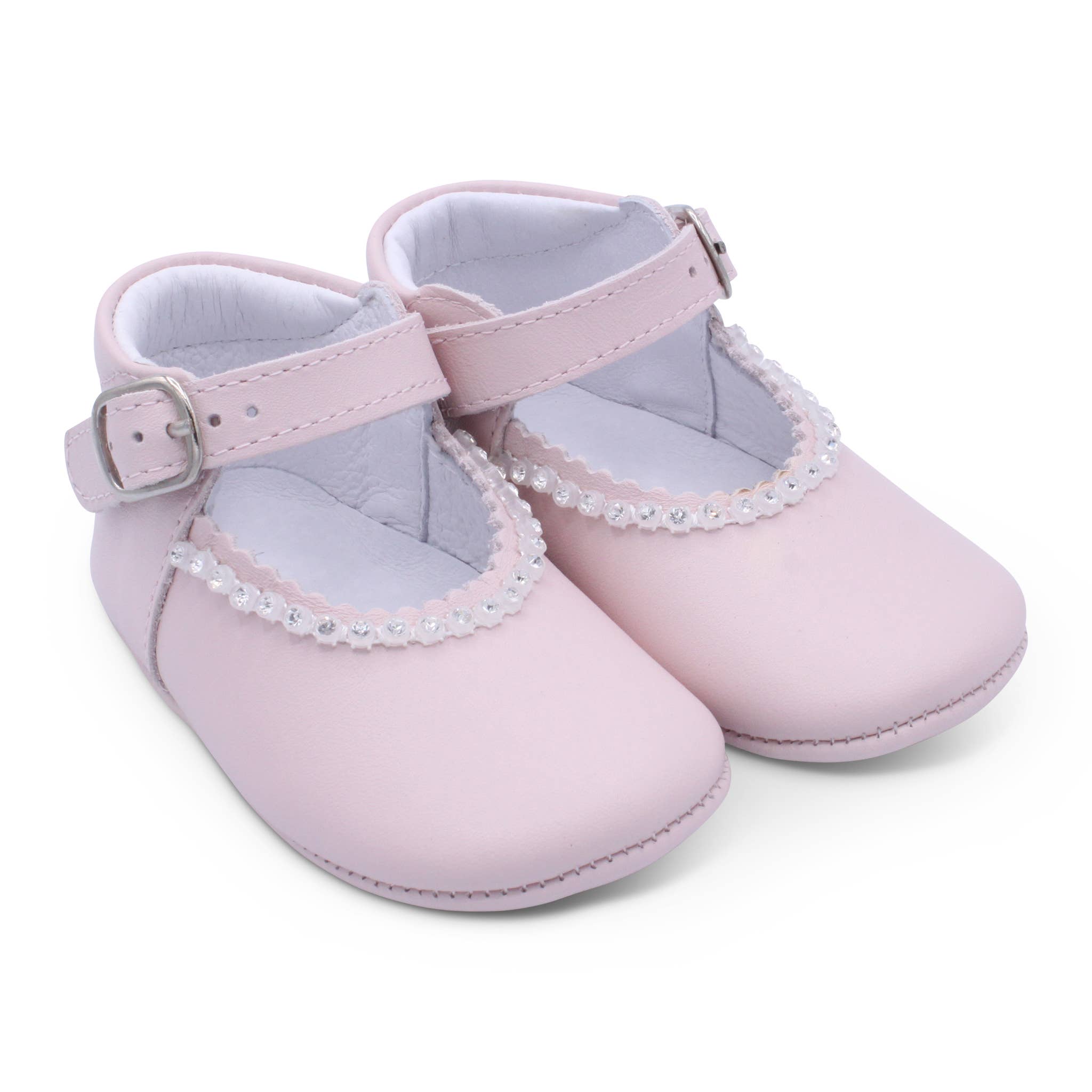 Borboleta – wholesale Cot shoes – Baby – Baby Girls Leather Soft Sole Bar Shoe with Diamante Detail4