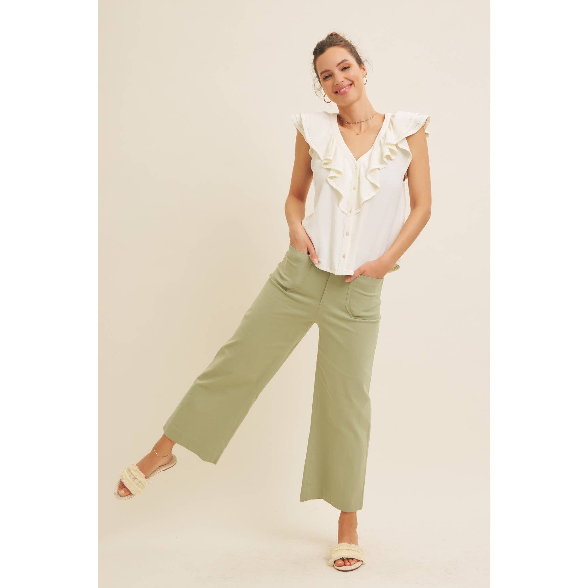 in february - Wholesale Blouse - Women's - RUFFLE BLOUSE TOP WITH BUTTON-DOWN FRONT AND CONTRAST STITCH15