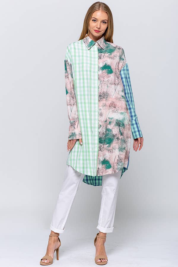 QMP Moda - Wholesale Dress - Women's - PATTERN BLOCKED SHIRT DRESS     7