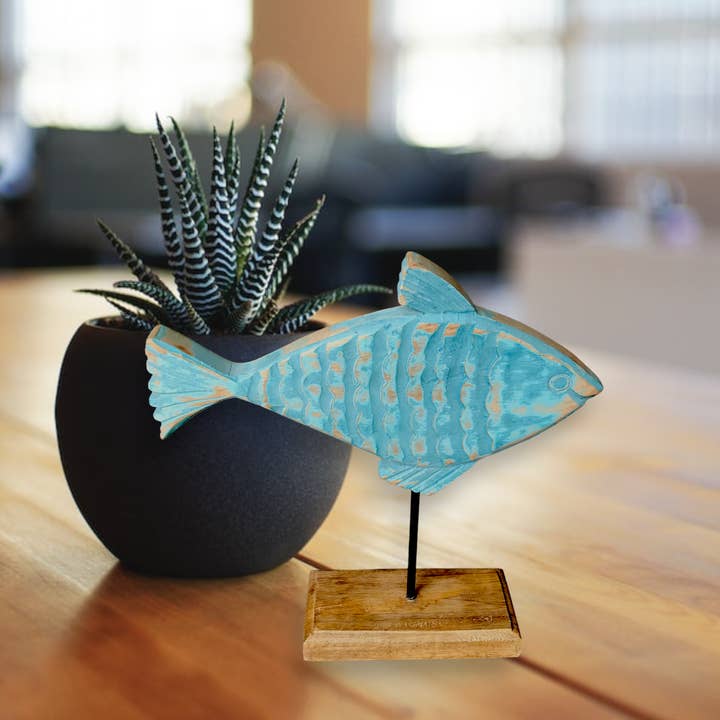 "Fish Tales" Sammy Surgeon Fish Carved Wood Sculpture/Base for wholesale by Wilco Home