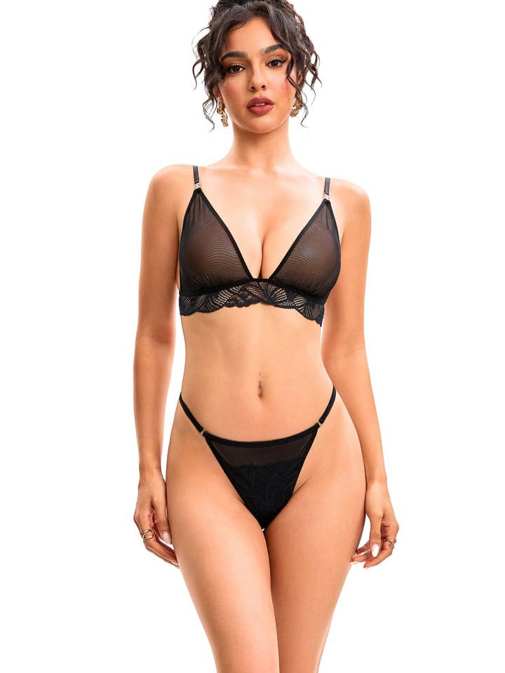 Evangeline Sheer Mesh Bralette & Adjustable G-String Set for wholesale by SECRET TALKS