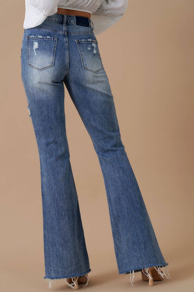 Insane Gene USA - Vendita all'ingrosso Jeans - Donna - Denim invecchiato svasato con spacco frontale a vita alta8