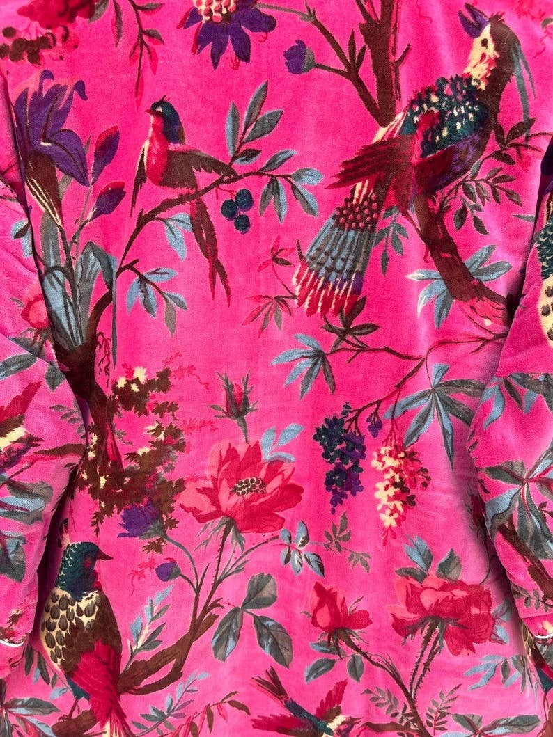 bhavnas boutique - Wholesale Robe - Women's - Morning Tea Velvet Kimono Coat Bird Print Cotton Velvet Robe3