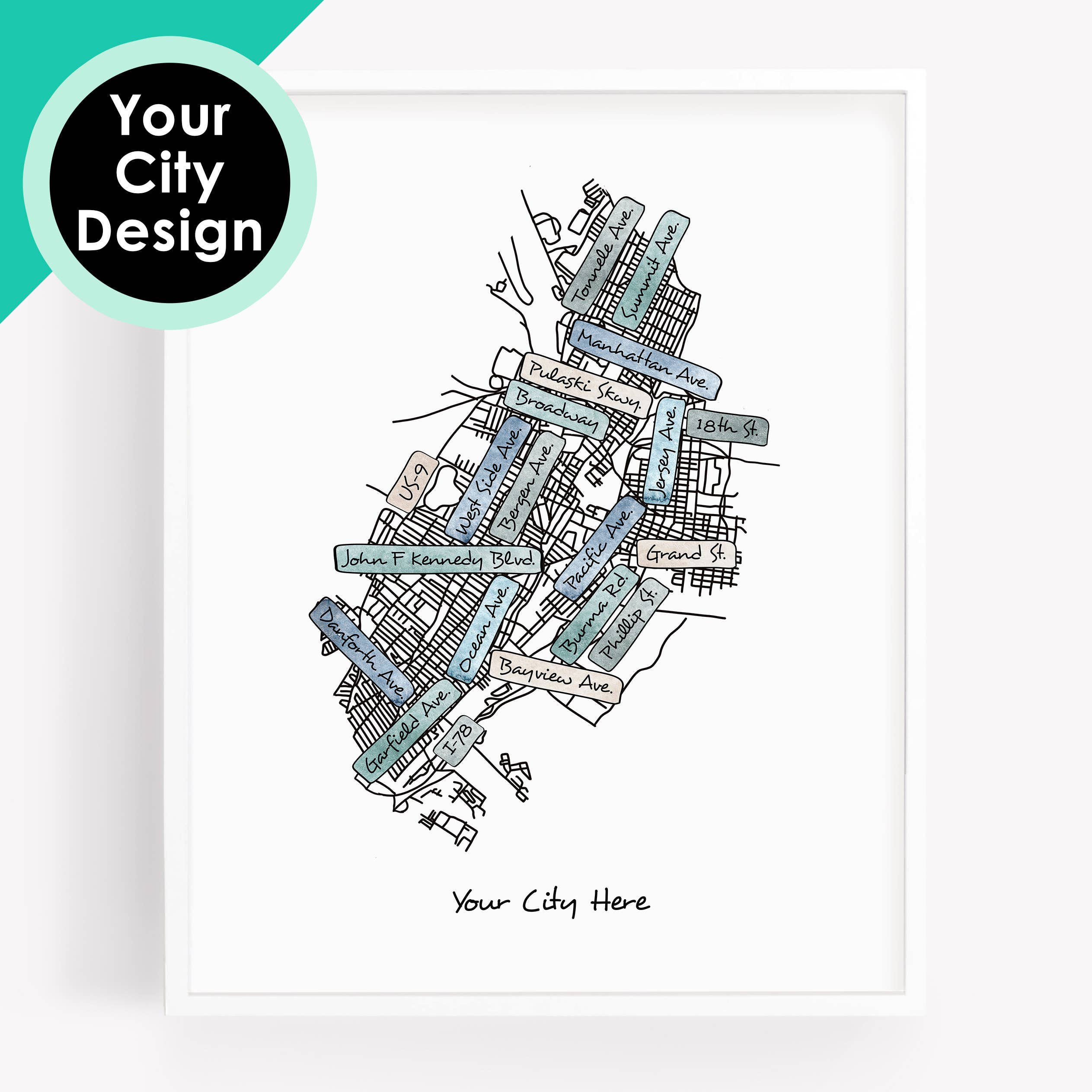 Sparks House Co. - Wholesale Art Print - Street Map Print - Street Names - Your City - Custom Order11