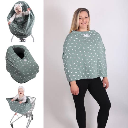 Multi-Use Breastfeeding Cover- Green Feather Cover Me for wholesale by Cover Me Baby