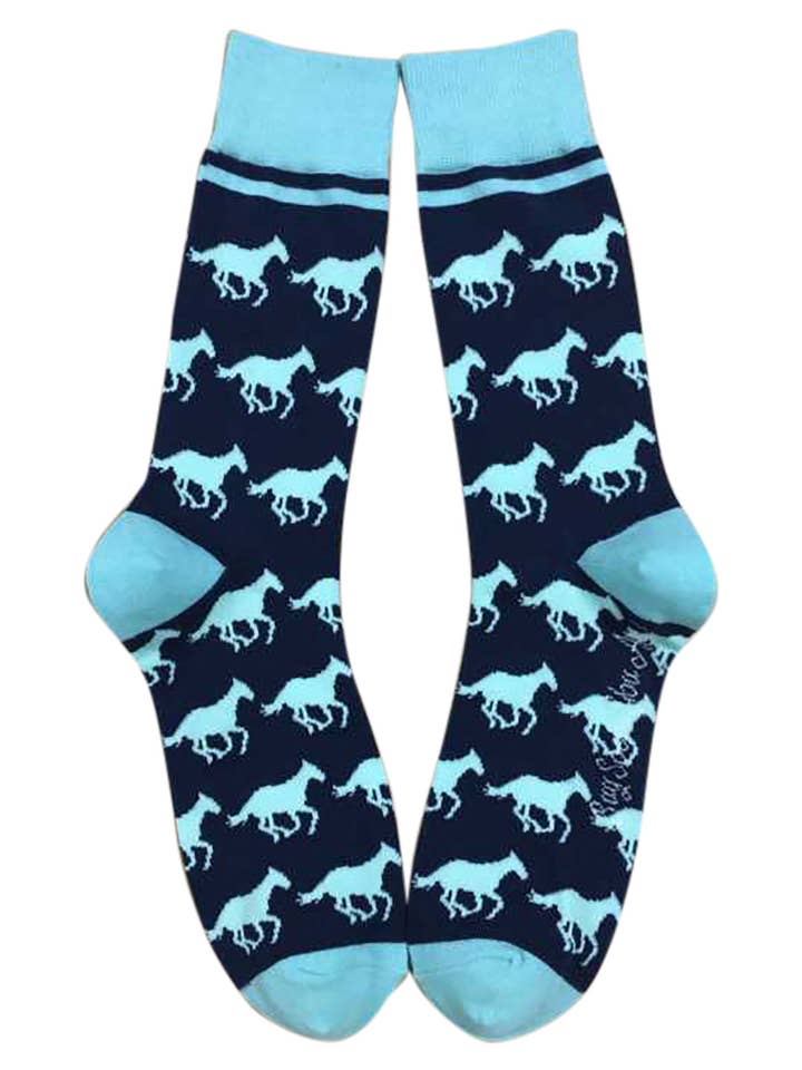 Horses in Light Blue and Navy Men's Socks for wholesale by Buy Socks You All