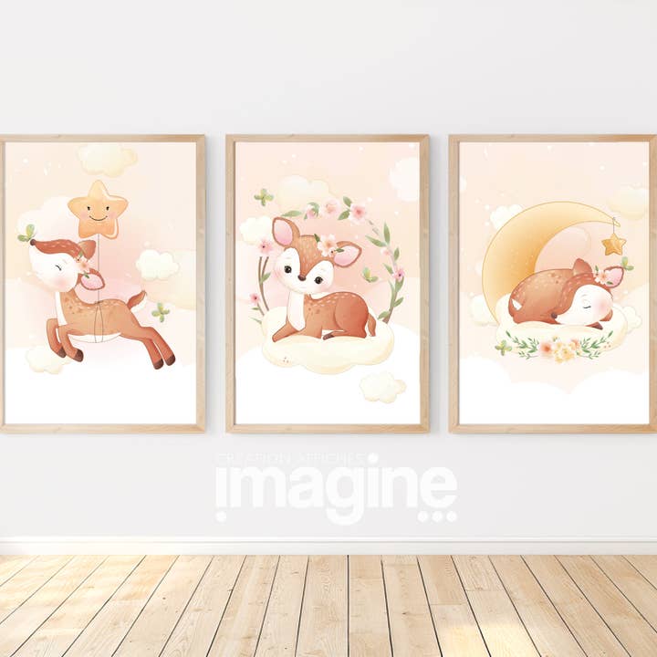 Set of 3 posters Doe mignon for wholesale by Imagine affiche