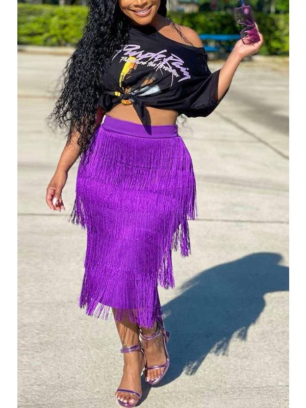 Queen Fashion - Wholesale Skirt - Women's - layered fringe midi skirt2