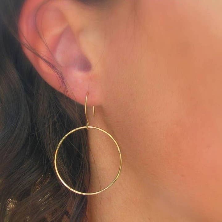 Sela+Sage - Wholesale Dangle Earrings - Hammered Open Circle Earrings, Large