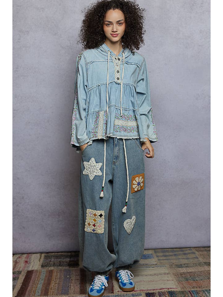 Pol Clothing - Wholesale Hoodie – Women's - Long Sleeve Double Gauze Embroidery Shirring Woven Top14