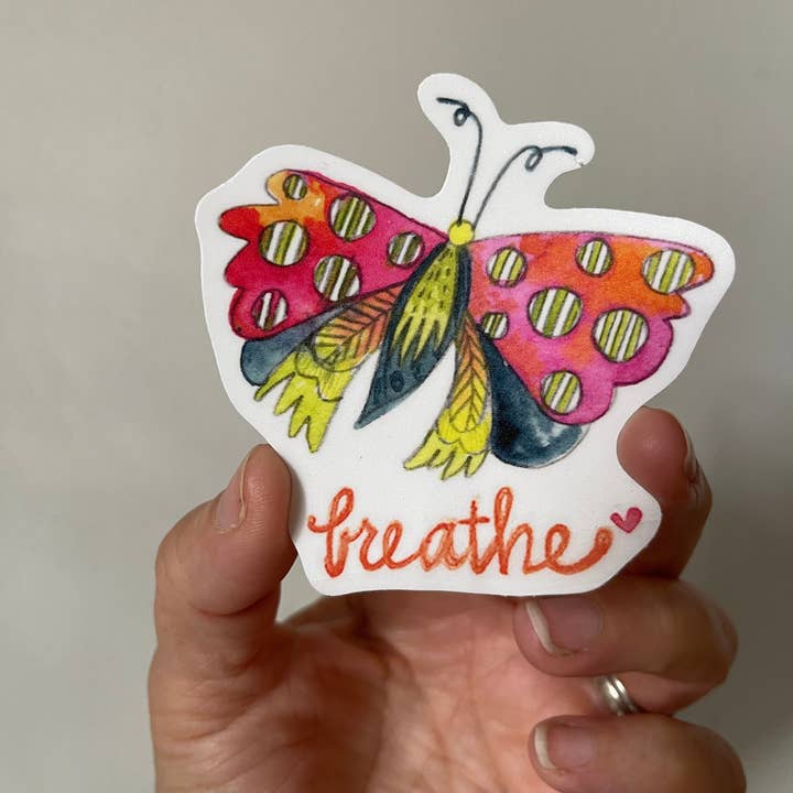 breathe butterfly - 3 inch vinyl sticker for wholesale by Silver Tree Art by Suzanne L. Vinson