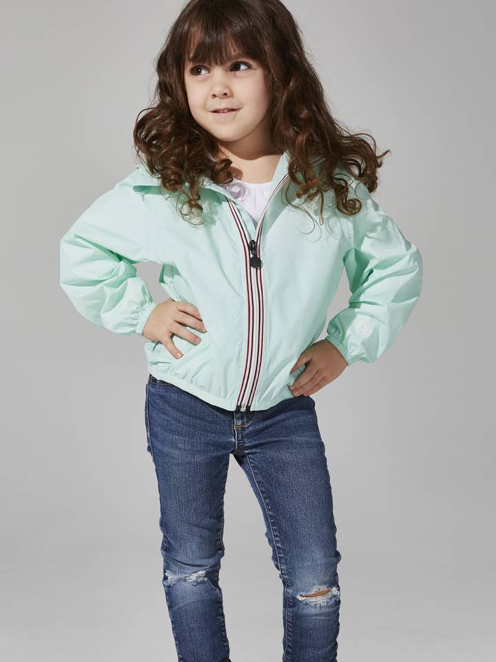 Kids Mint Full Zip Packable Rain Jacket and Windbreaker for wholesale by O8 Lifestyle