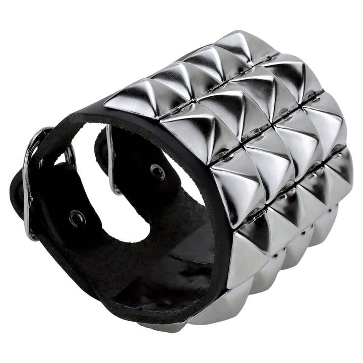 Tribal Trade GmbH - Vente Bracelet - Bracelet en cuir à clous pyramides cuir noir bracelet à clous 4 pièces4