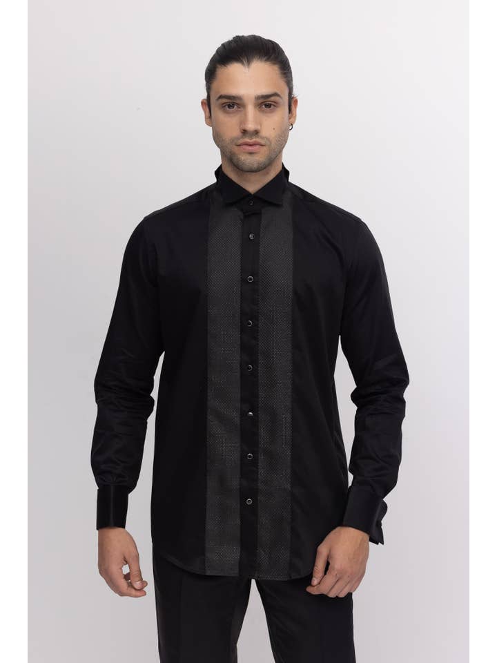 Men's Pique Bib Tuxedo Shirt - Black Black for wholesale on Faire